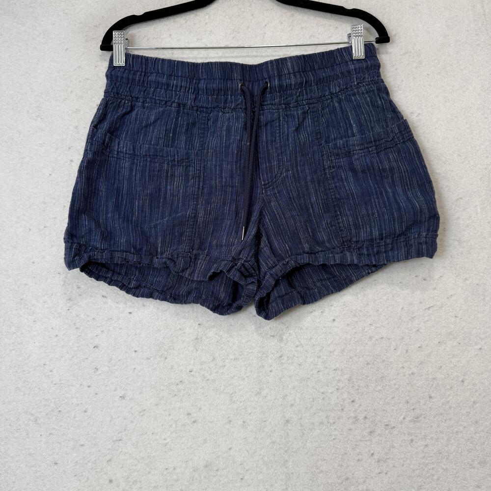 Athleta Cabo Linen Textured Shorts Womens 6 Blue Striped Chambray Drawstring